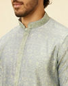 alt message - Manyavar Men Glacier Grey Bel Buti Patterned Kurta Set image number 1