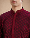 Manyavar Men Maroon Blended Viscose Kurta Pajama with Self-Texture