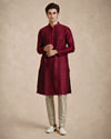 Manyavar Men Maroon Blended Viscose Kurta Pajama with Self-Texture