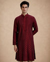 Manyavar Men Maroon Blended Viscose Kurta Pajama with Self-Texture
