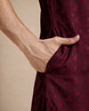 Manyavar Men Maroon Blended Viscose Kurta Pajama with Self-Texture