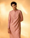 Manyavar Men Raspberry Pink Leaf Patterned Kurta Set