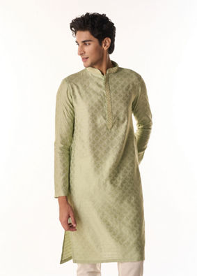 Manyavar Men Elegant Emerald Green Kurta Pajama