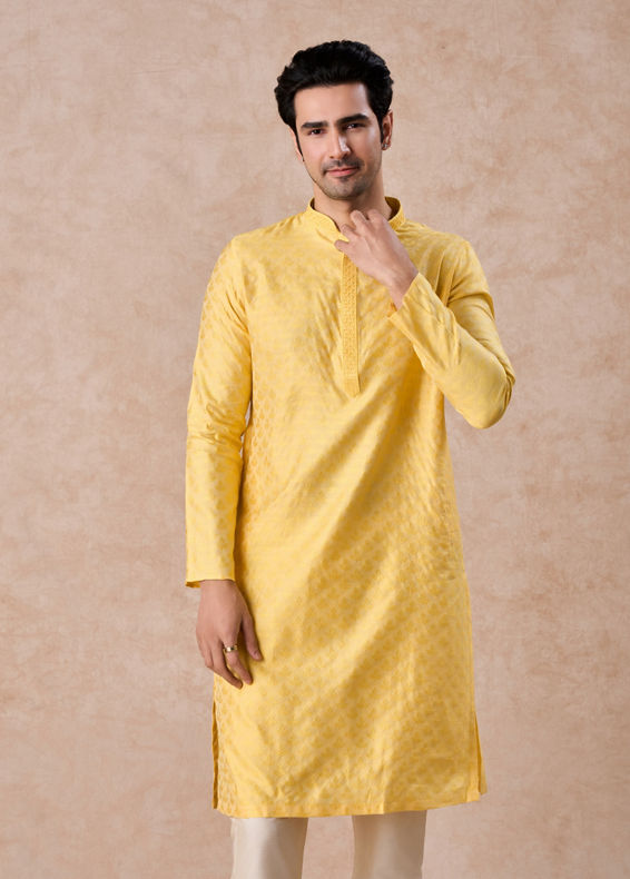 Manyavar Men Elegant Yellow Kurta Pajama Set
