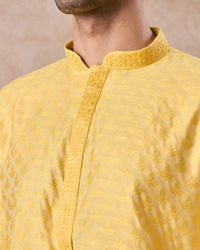 Manyavar Men Elegant Yellow Kurta Pajama Set