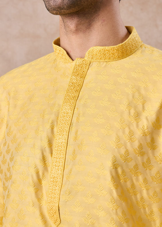 Manyavar Men Elegant Yellow Kurta Pajama Set