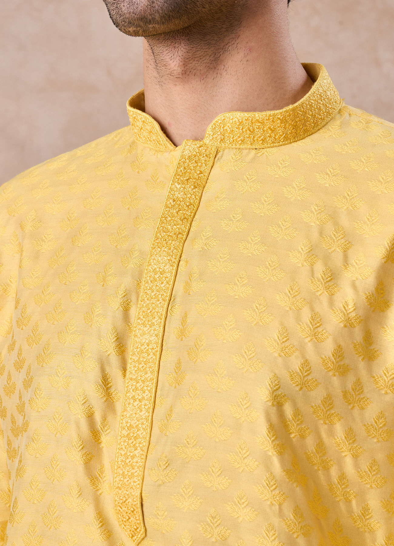 Manyavar Men Elegant Yellow Kurta Pajama Set
