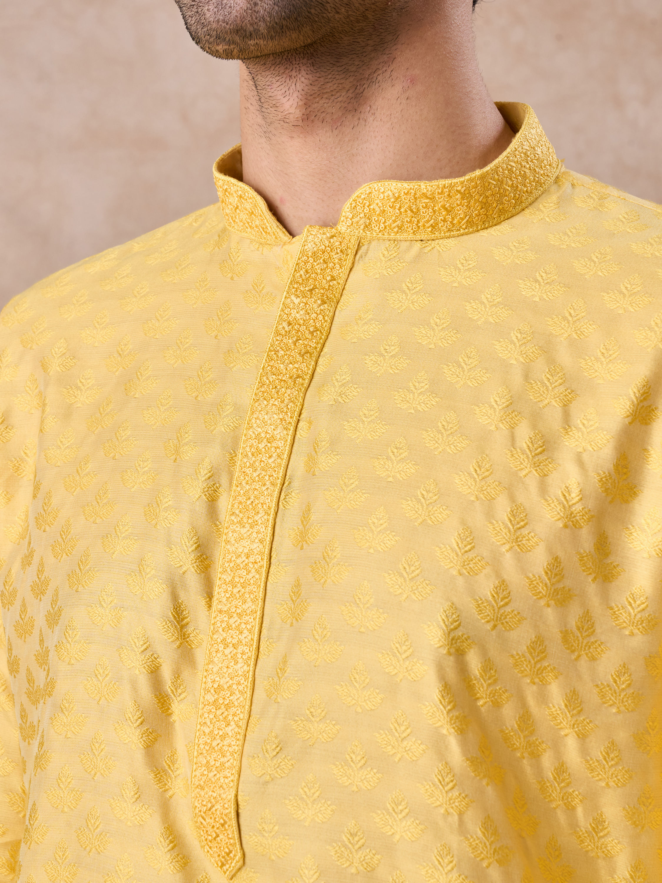 Manyavar Men Elegant Yellow Kurta Pajama Set