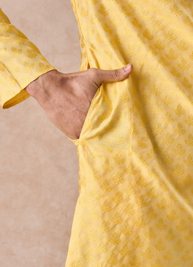 Manyavar Men Elegant Yellow Kurta Pajama Set