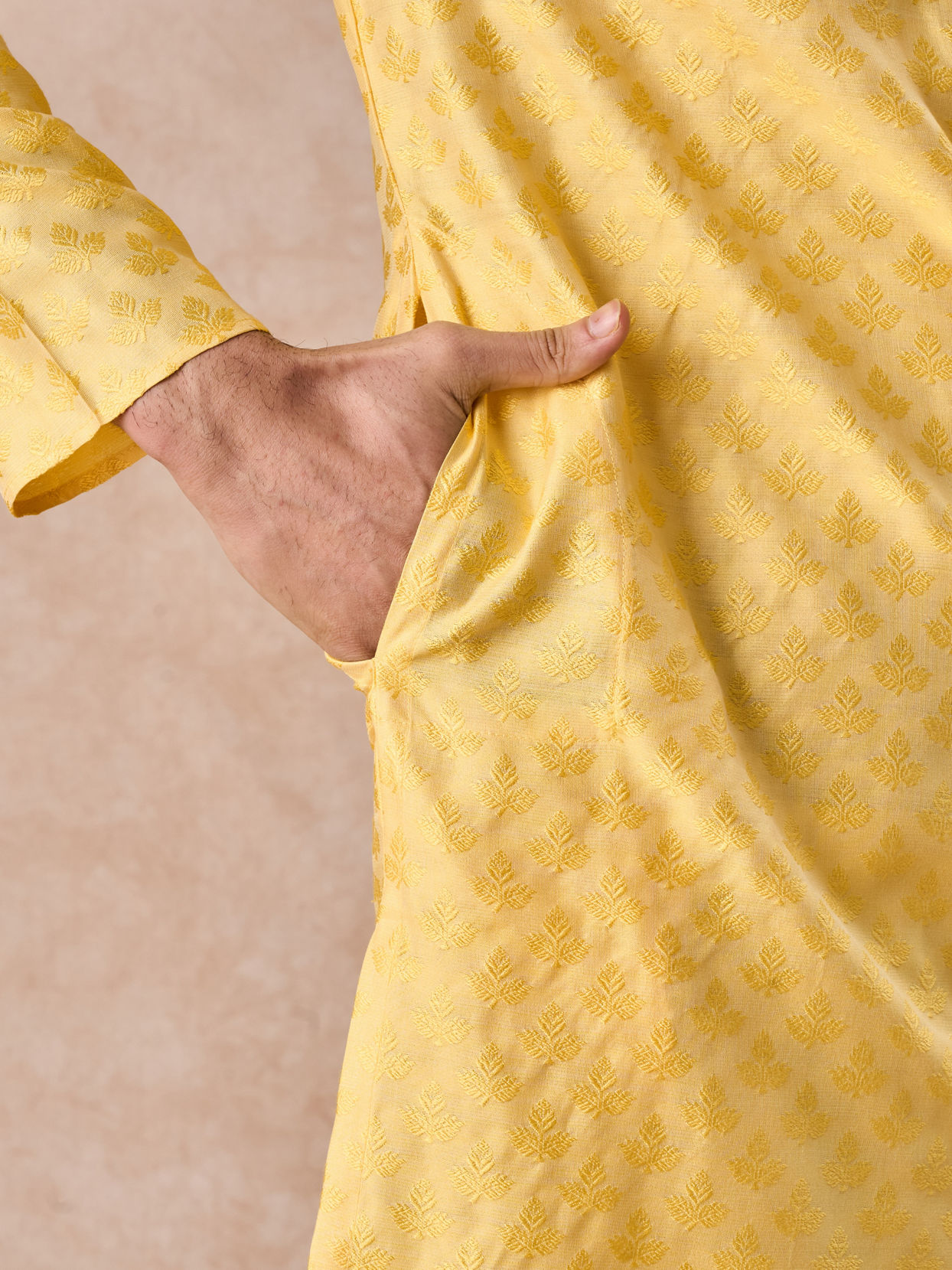 Manyavar Men Elegant Yellow Kurta Pajama Set