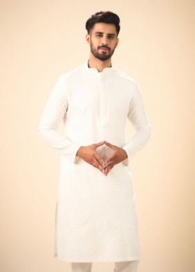 Manyavar Men Elegance Warm White Kurta Pajama