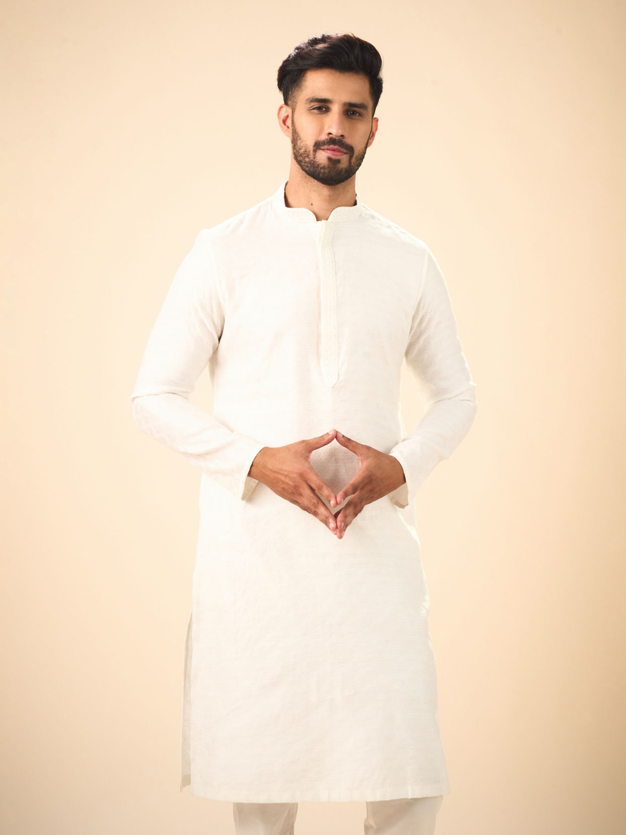 Manyavar Men Elegance Warm White Kurta Pajama