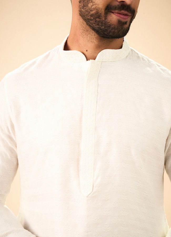 Manyavar Men Elegance Warm White Kurta Pajama