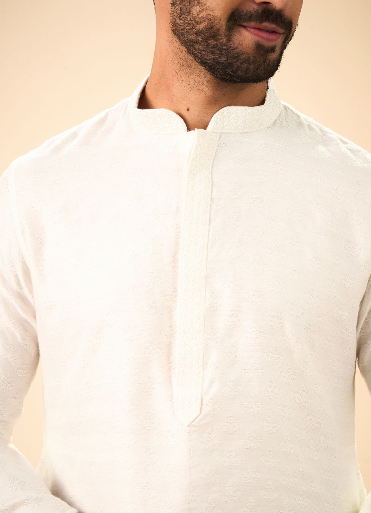 Manyavar Men Elegance Warm White Kurta Pajama
