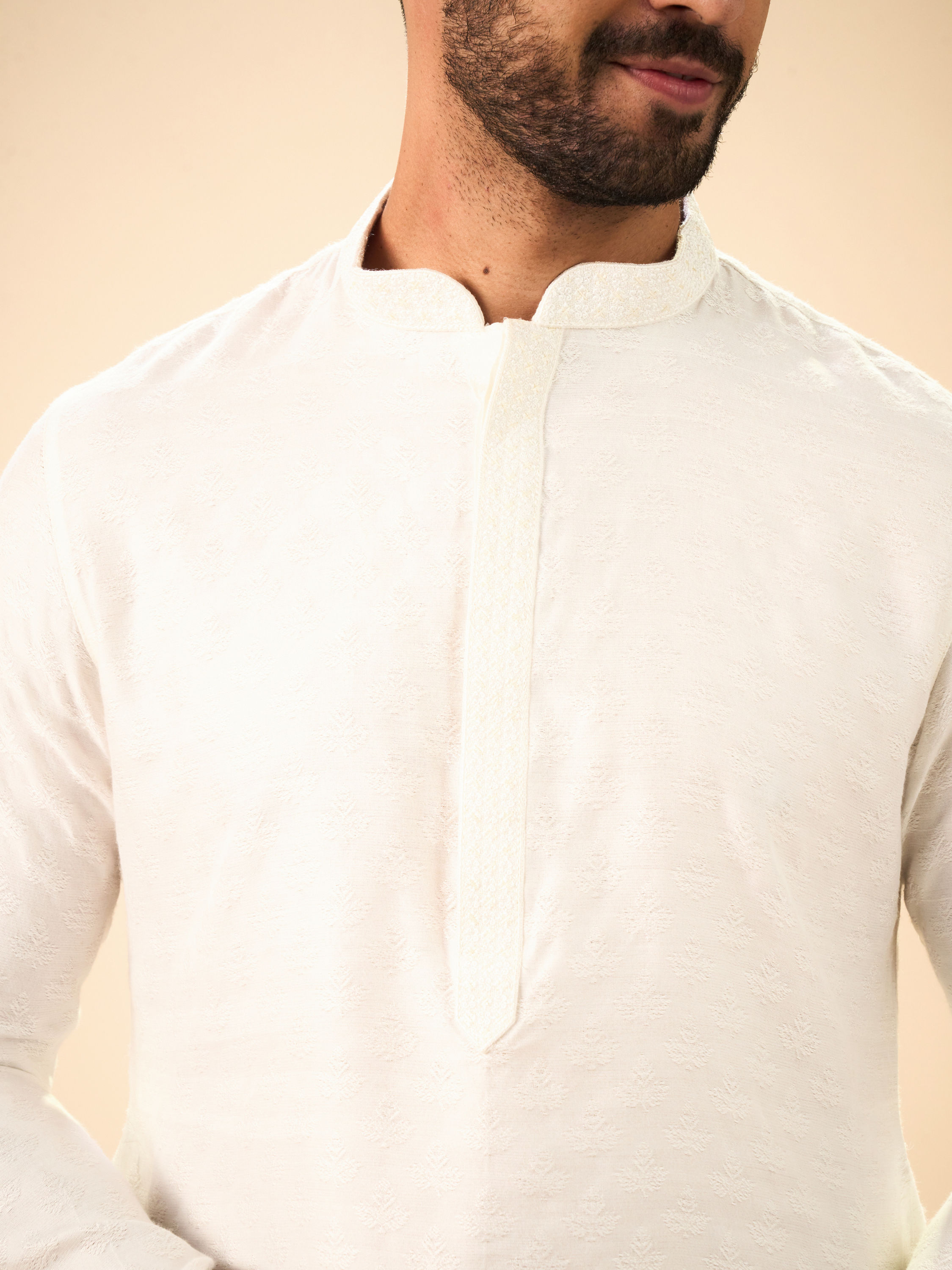 Manyavar Men Elegance Warm White Kurta Pajama