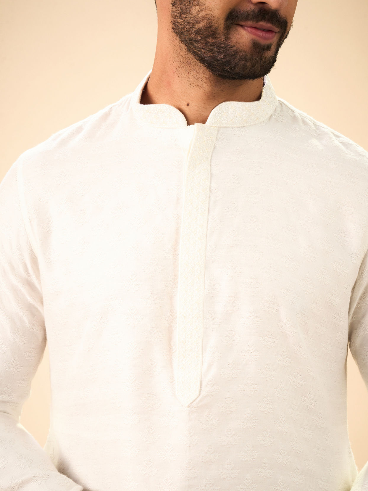 Manyavar Men Elegance Warm White Kurta Pajama