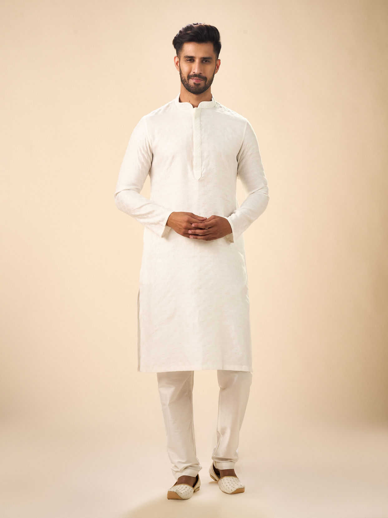 Manyavar Men Elegance Warm White Kurta Pajama