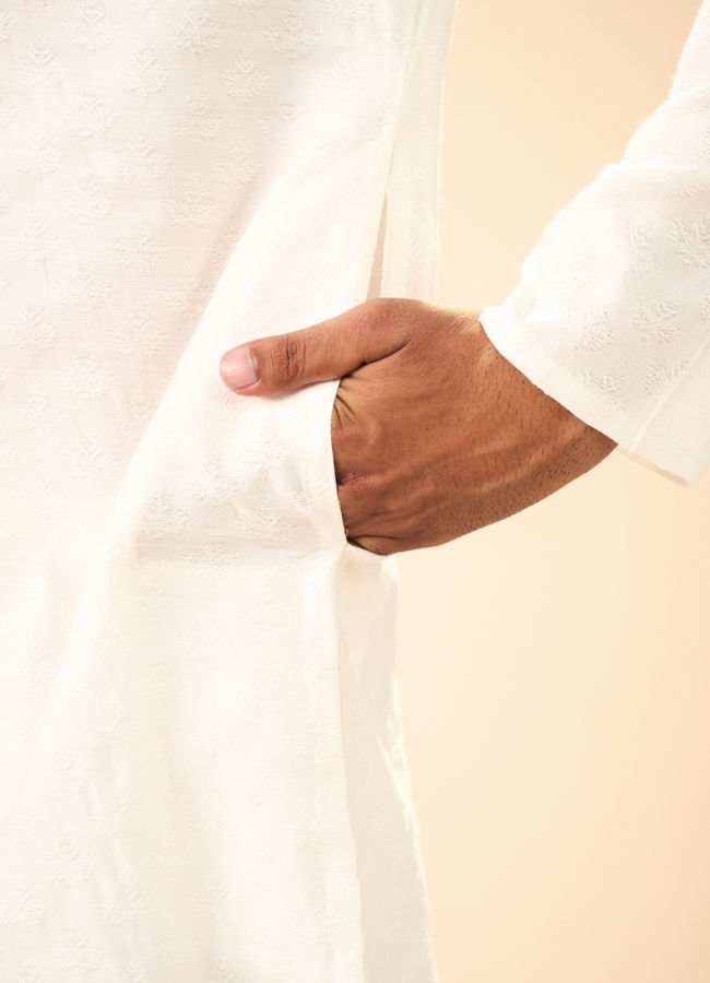 Manyavar Men Elegance Warm White Kurta Pajama
