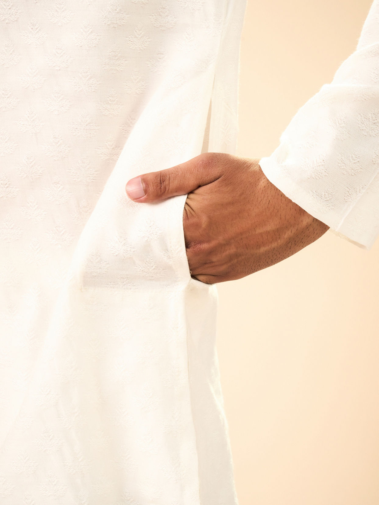 Manyavar Men Elegance Warm White Kurta Pajama