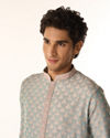 Manyavar Men Powder Blue Leaf Patterned Kurta Set
