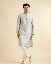 alt message - Manyavar Men Light Grey Leaf Patterned Kurta Set image number 2