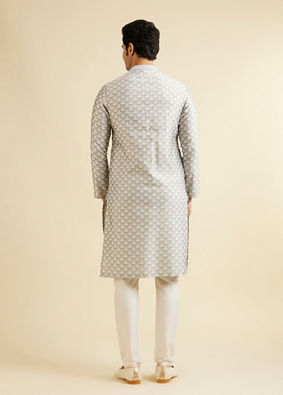 Manyavar Men Light Grey Leaf Patterned Kurta Set image number 4