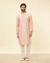 Manyavar Men Raspberry Pink Leaf Patterned Kurta Set