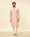 alt message - Manyavar Men Raspberry Pink Leaf Patterned Kurta Set image number 2