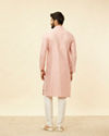 Manyavar Men Raspberry Pink Leaf Patterned Kurta Set