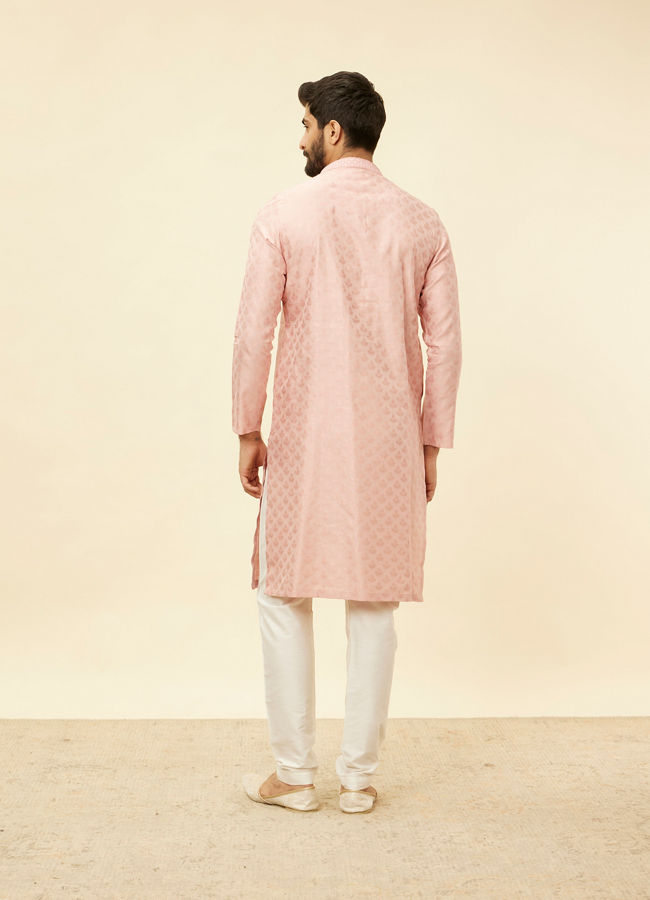 Manyavar Men Raspberry Pink Leaf Patterned Kurta Set