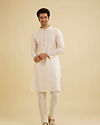 Manyavar Men Peach Blush Leaf Patterned Kurta Set