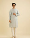 Manyavar Men Powder Blue Leaf Patterned Kurta Set