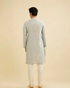 Manyavar Men Powder Blue Leaf Patterned Kurta Set
