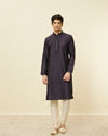 Manyavar Men Midnight Blue Hexagonal Patterned Kurta Set