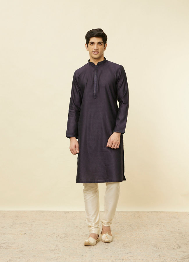 Manyavar Men Midnight Blue Hexagonal Patterned Kurta Set