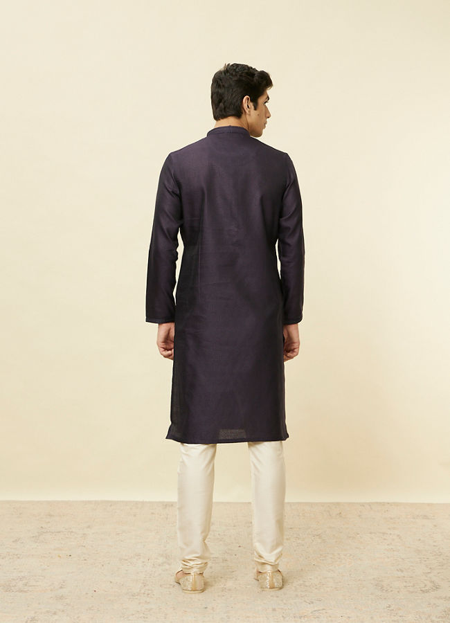 Manyavar Men Midnight Blue Hexagonal Patterned Kurta Set