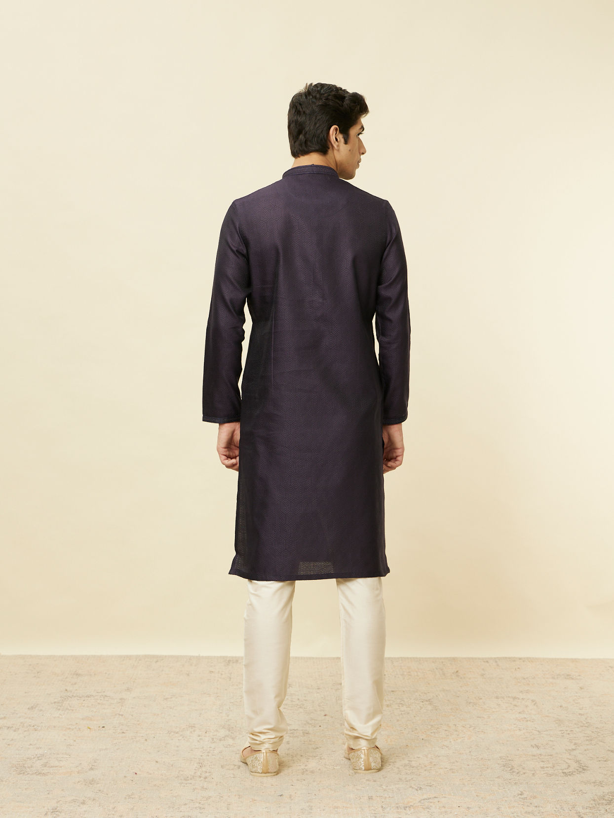 Manyavar Men Midnight Blue Hexagonal Patterned Kurta Set