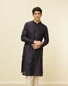 Manyavar Men Midnight Blue Hexagonal Patterned Kurta Set