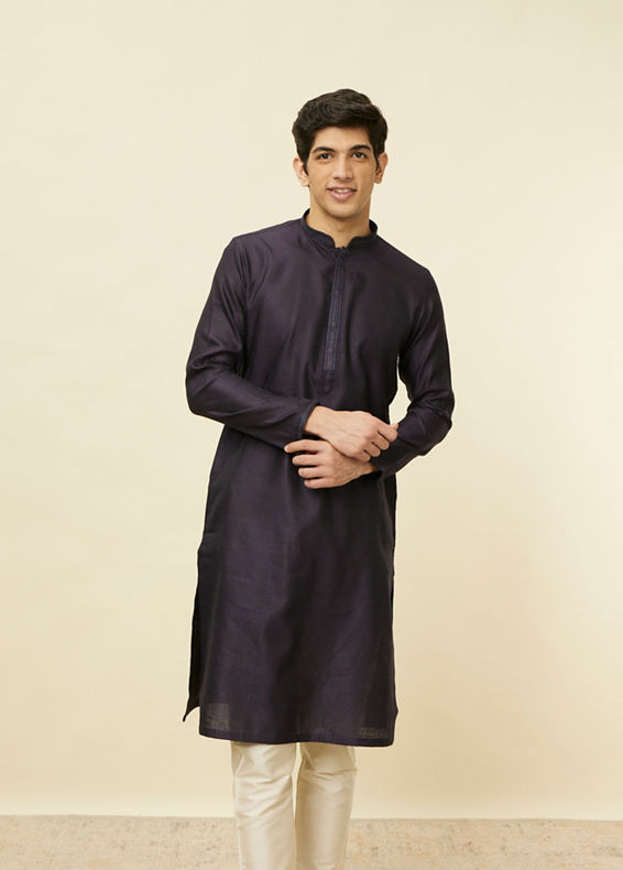 Manyavar Men Midnight Blue Hexagonal Patterned Kurta Set