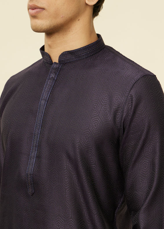 Manyavar Men Midnight Blue Hexagonal Patterned Kurta Set
