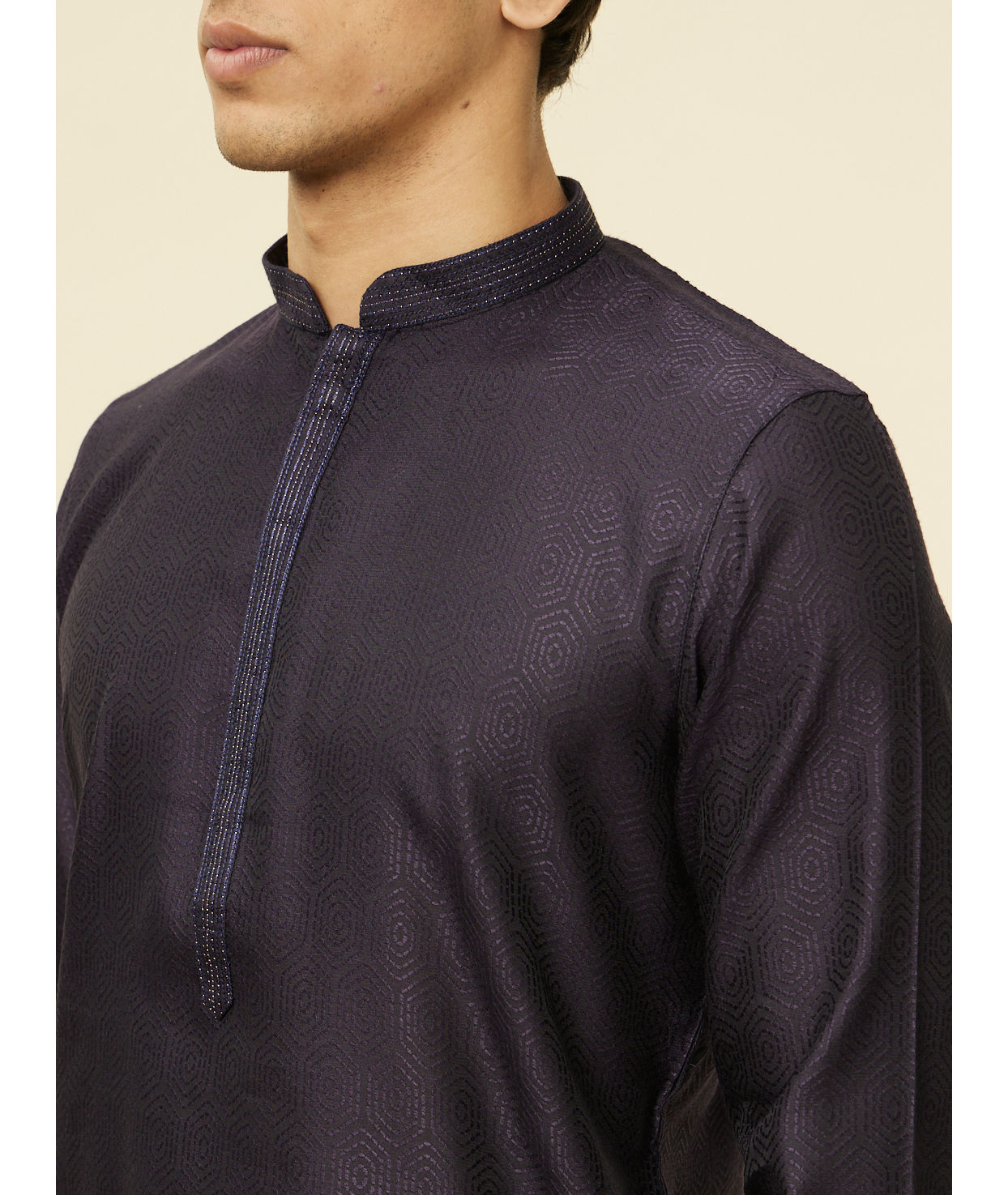 Manyavar Men Midnight Blue Hexagonal Patterned Kurta Set