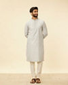 alt message - Manyavar Men Cloud Grey Moroccan Patterned Kurta Set image number 2