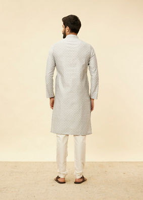 alt message - Manyavar Men Cloud Grey Moroccan Patterned Kurta Set image number 5