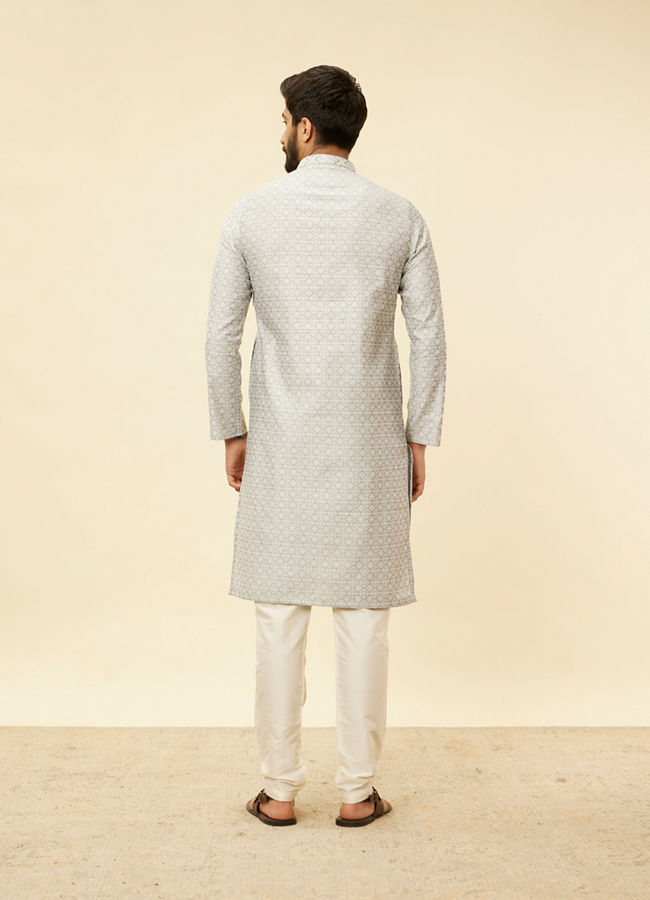 Manyavar Men Cloud Grey Moroccan Patterned Kurta Set