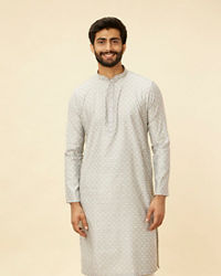 Manyavar Men Cloud Grey Moroccan Patterned Kurta Set