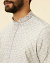 alt message - Manyavar Men Cloud Grey Moroccan Patterned Kurta Set image number 1