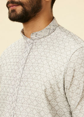 Manyavar Men Cloud Grey Moroccan Patterned Kurta Set