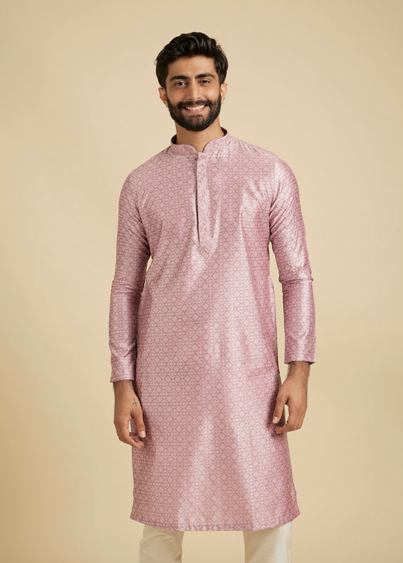 Manyavar Men Rose Quartz Pink Moroccan Patterned Kurta Set