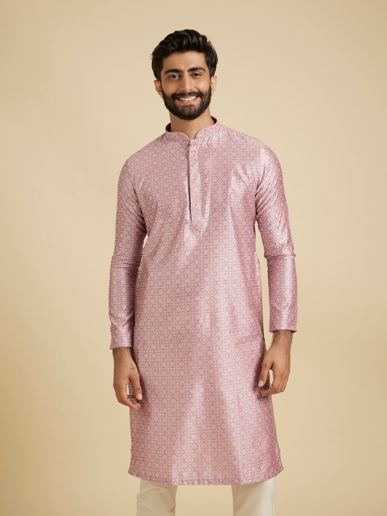 Manyavar Men Elegant Pink Ensemble Kurta Pajama image number 0