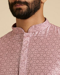 Manyavar Men Rose Quartz Pink Moroccan Patterned Kurta Set